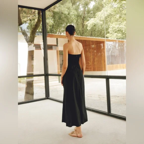 Commense Linen Blends Basic Pockets Tube Long Dress black size XS/2 - Picture 5 of 6